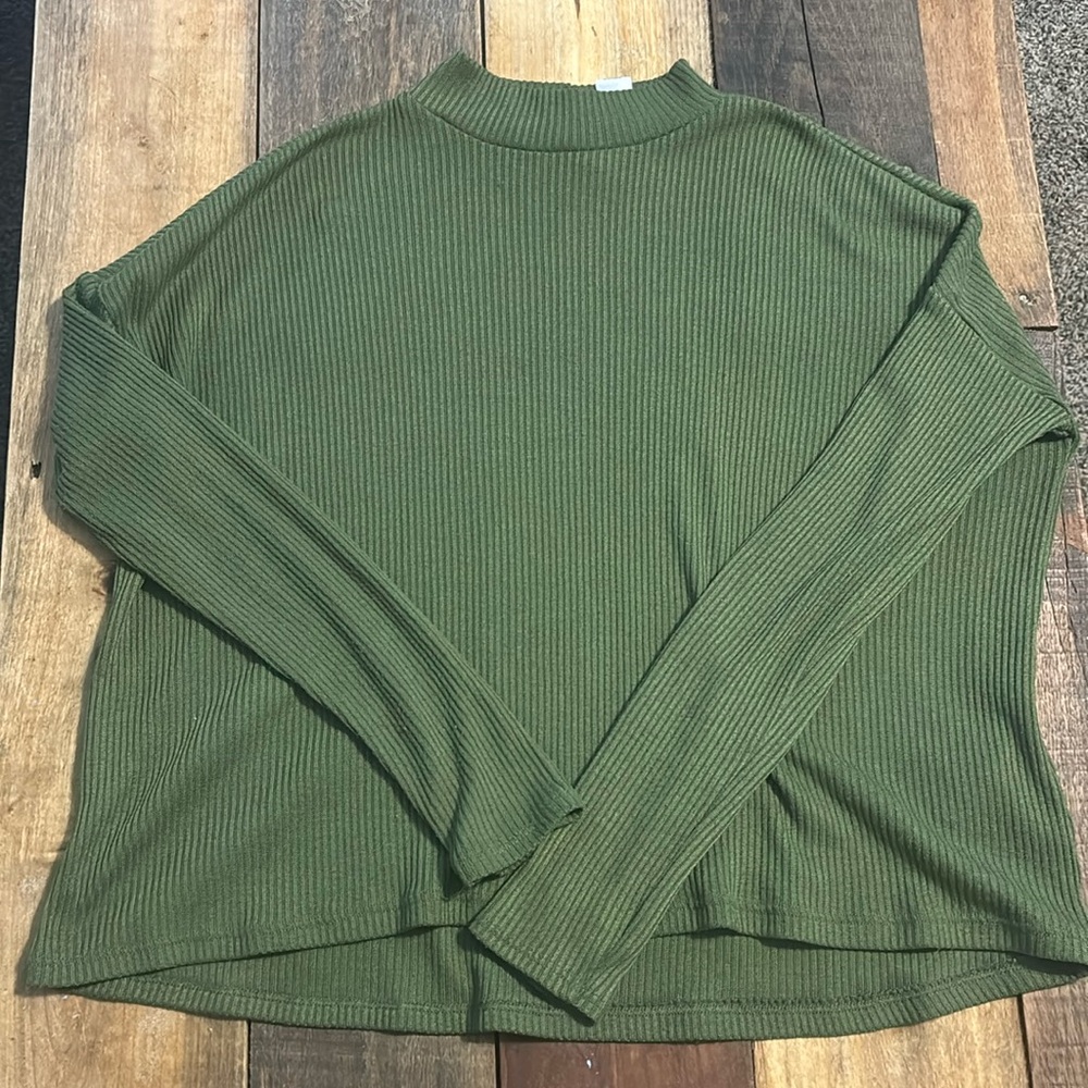 Green ribbed, mock neck